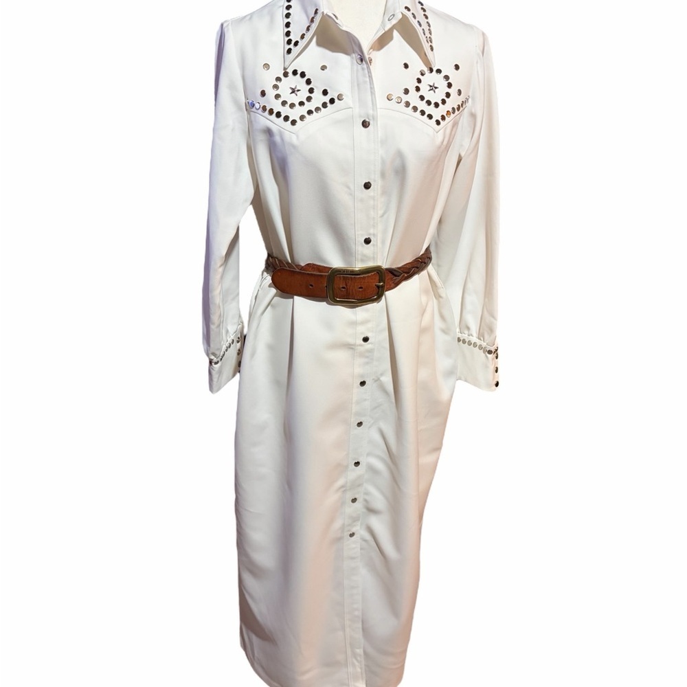 Vintage Sir James Maxi White Western-Style Button-Up Dress -Size 14/Large - Picture 6 of 16